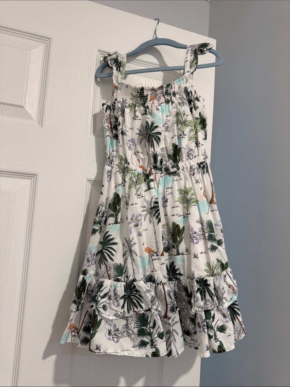 Janie and Jack White Tropical Palm & Flamingo Sundress